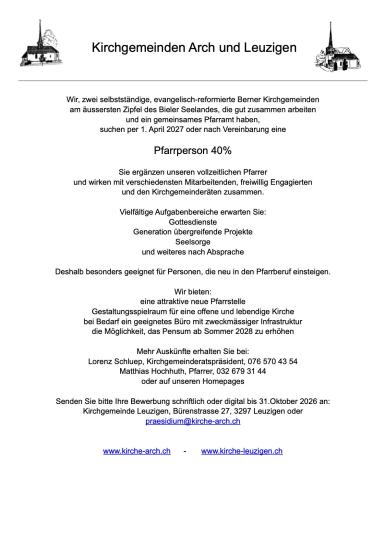 Inserat Pfarrstelle